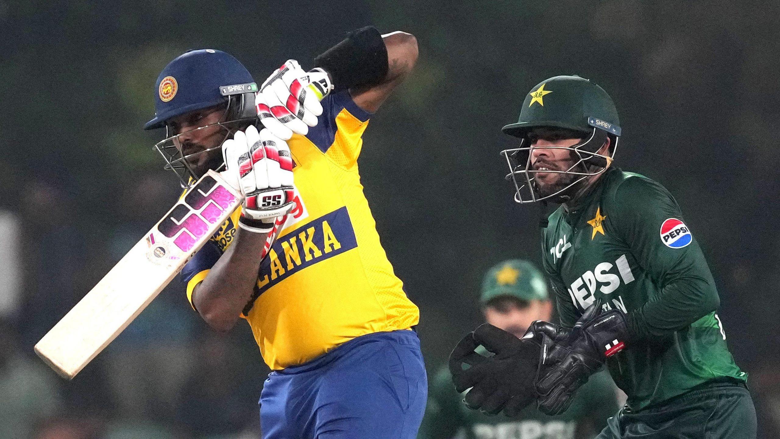 Wanindu Hasaranga of Sri Lanka playing a shot during the International T20 series between Sri Lanka and Pakistan