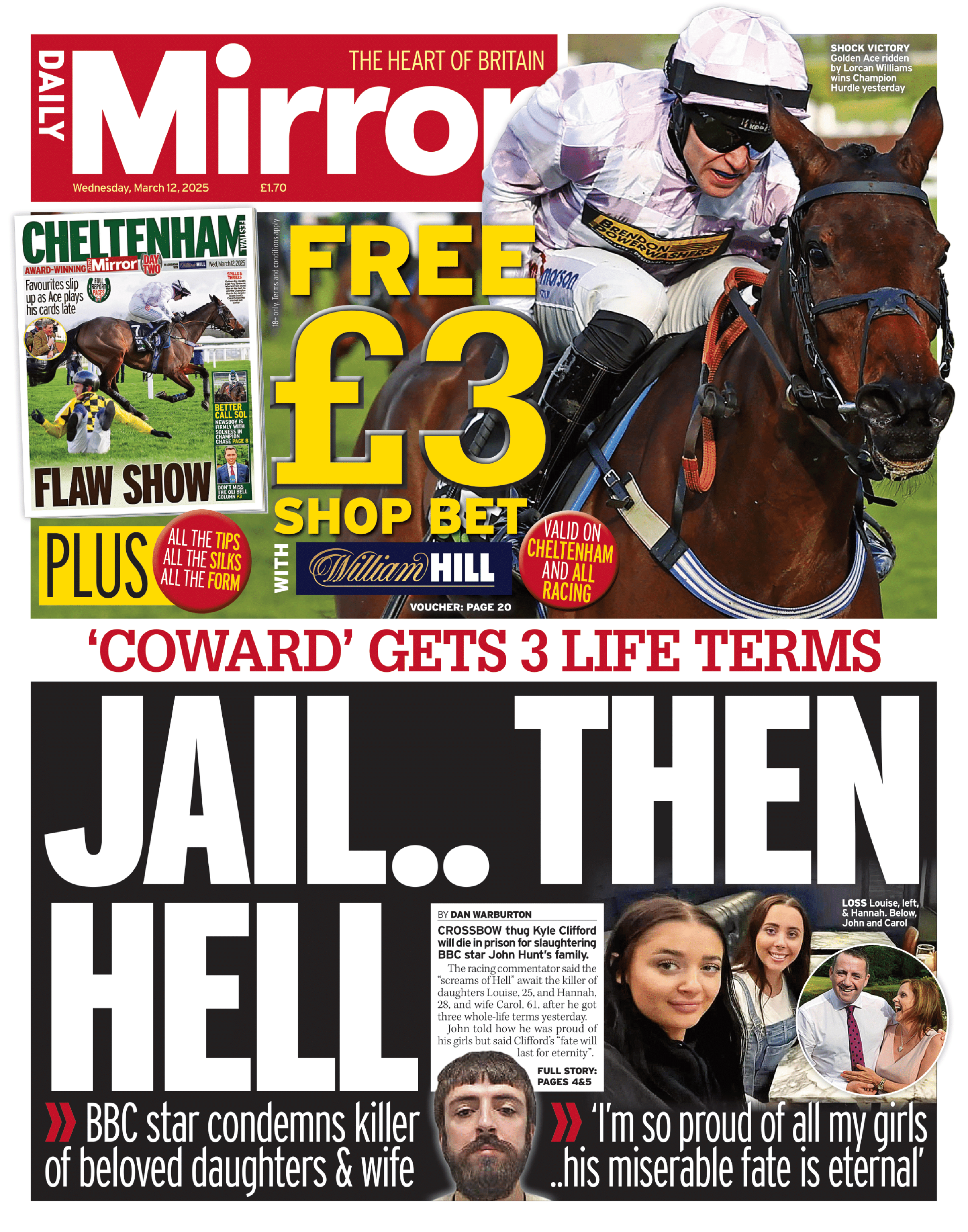 The headline on the front of the Mirror reads: "Jail... then hell"