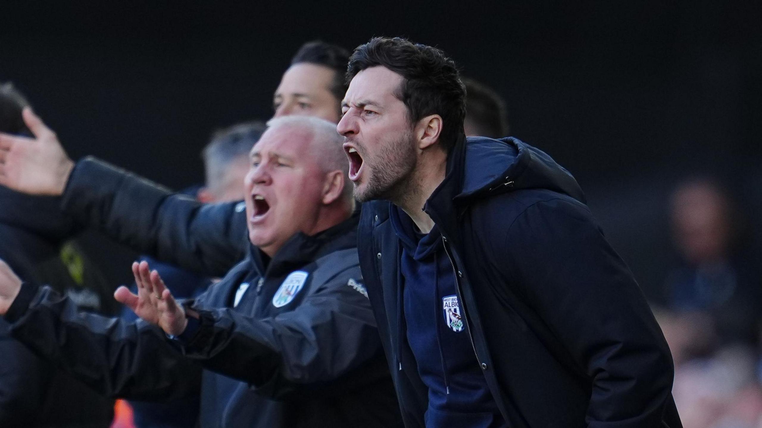 Ryan Mason instructing West Bromwich Albion from the dugout