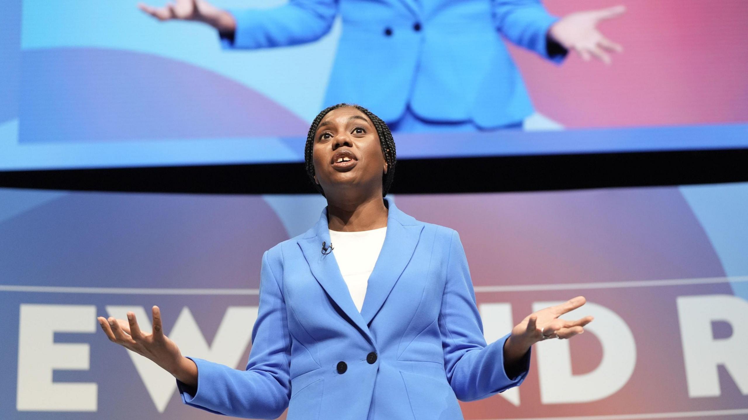 Kemi Badenoch delivering her speech to the Conservative Party conference 