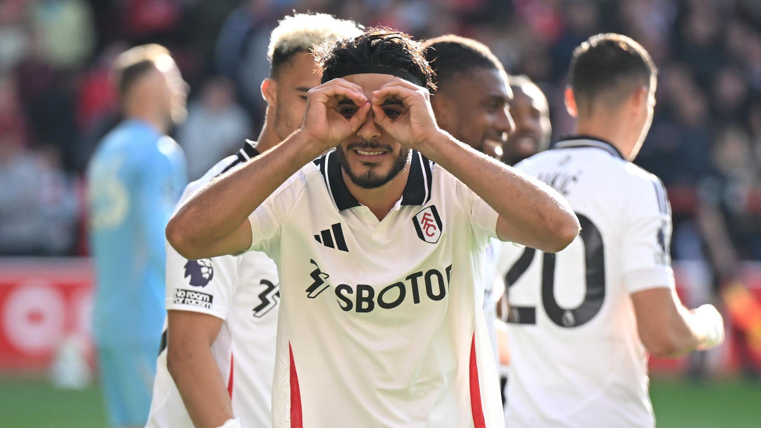 Raul Jimenez celebrates his goal against Forest with a binoculars styles celebration