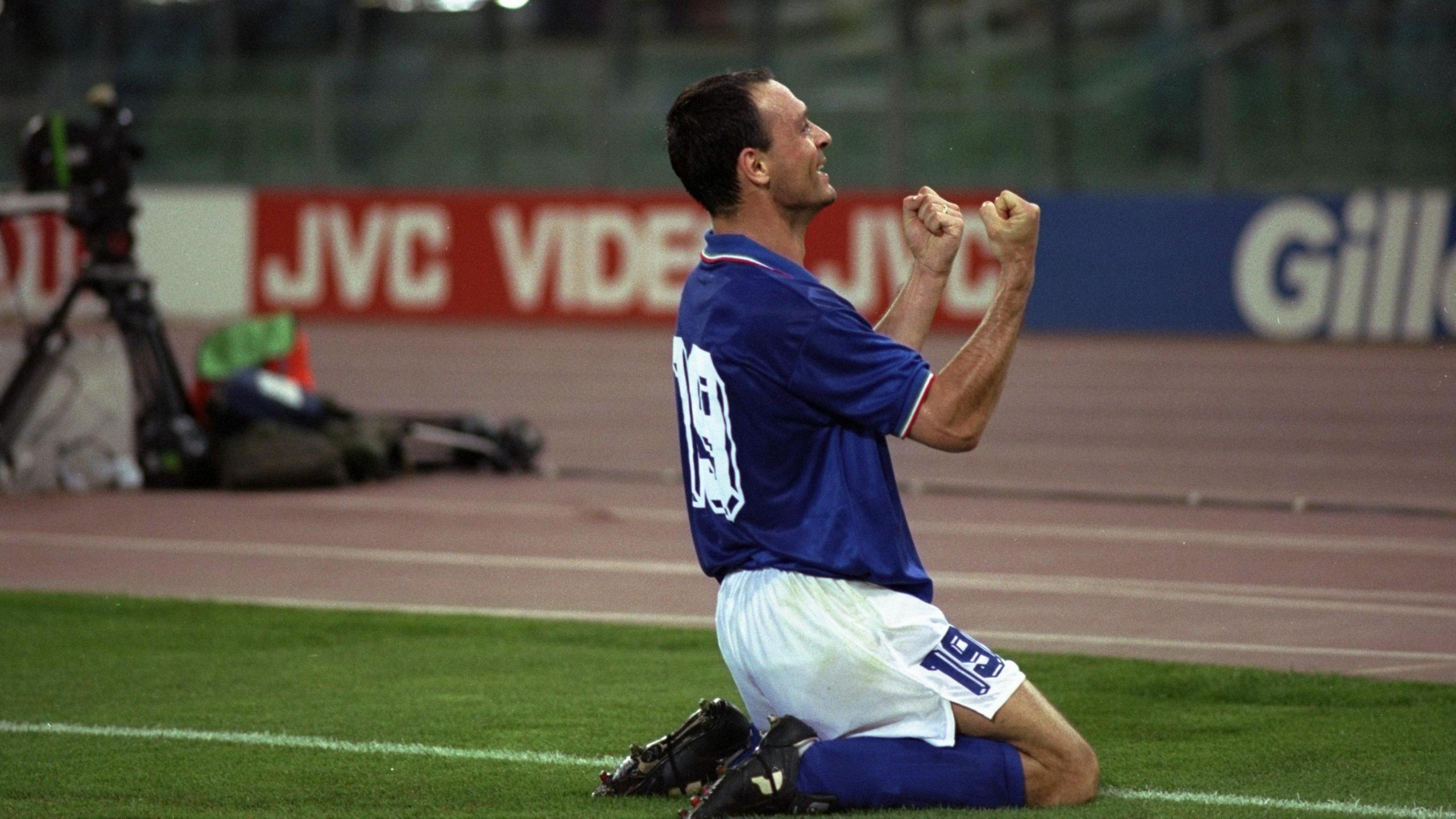 'Toto' Schillaci celebrates scoring his winner against the Republic of Ireland at the 1990 World Cup