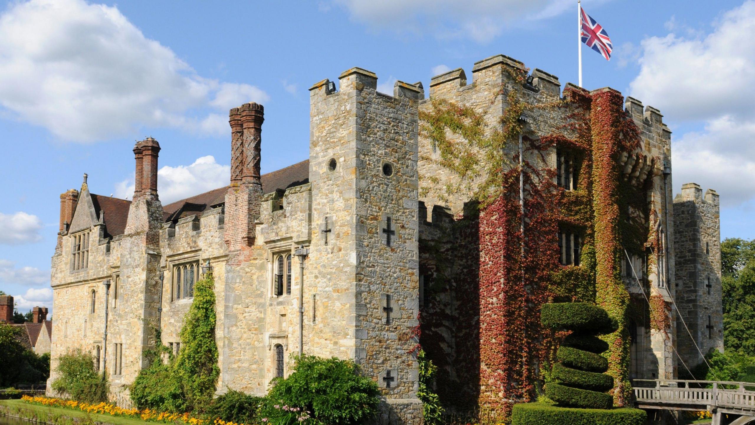 Hever Castle in Kent, showing the house and moat.