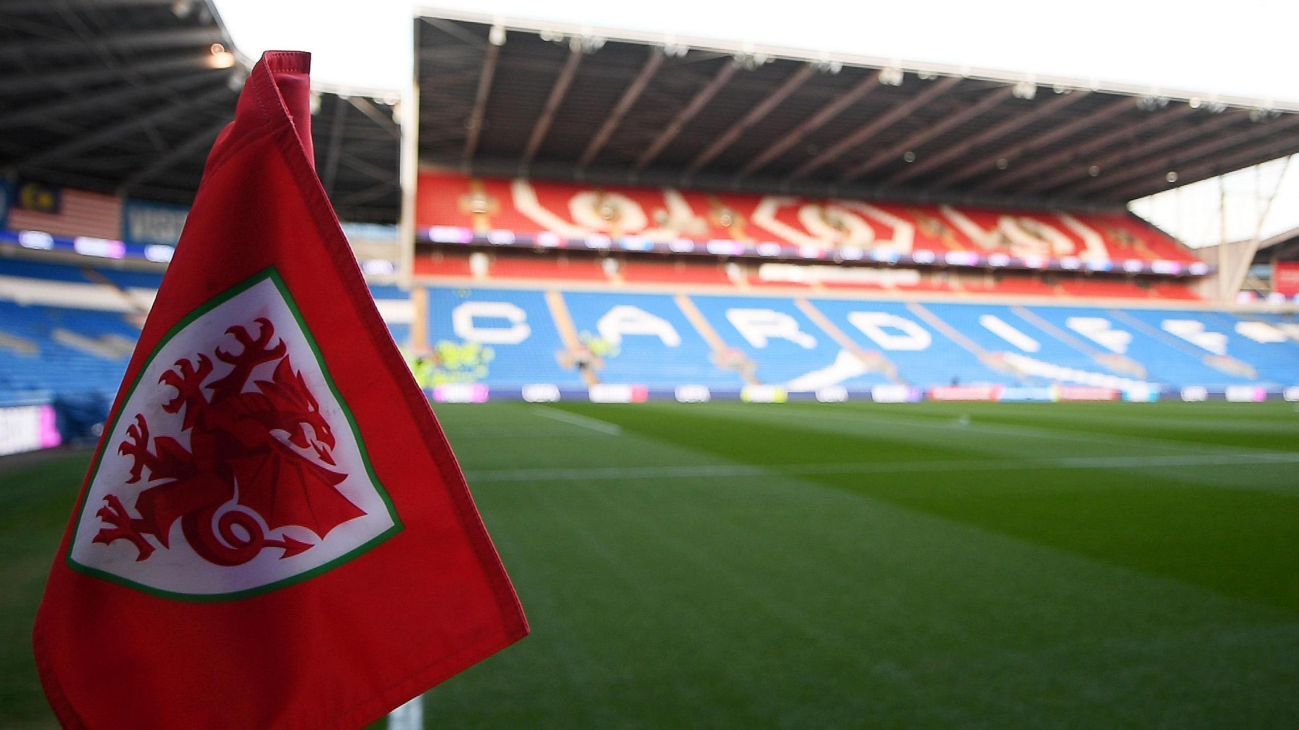 FAW corner flag at Cardiff City Stadium before Wales play Bosnia