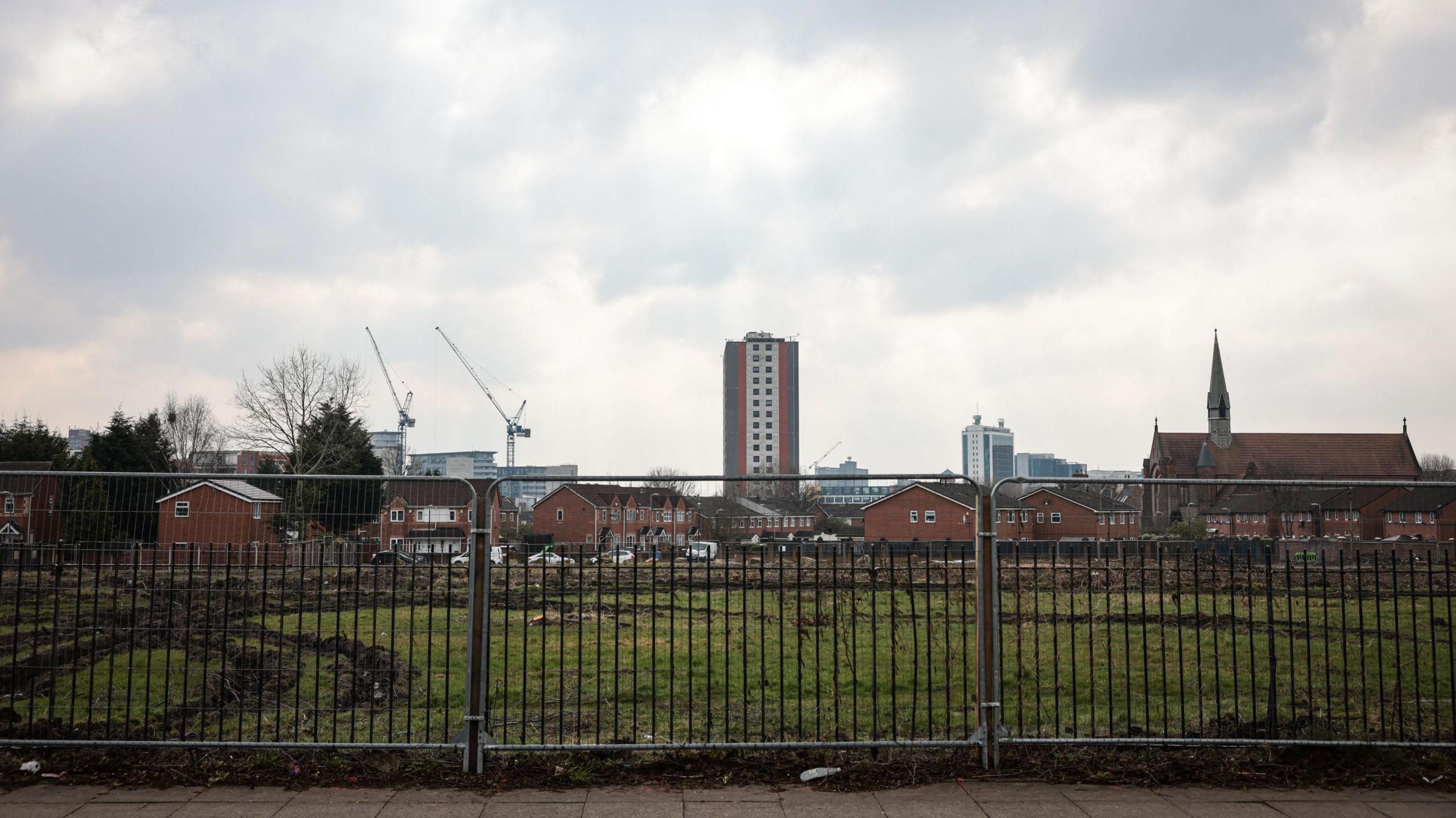 The empty plot of land around Robert Hall Street and West Park Street in Ordsall, Salford where the new housing estate is due to be built