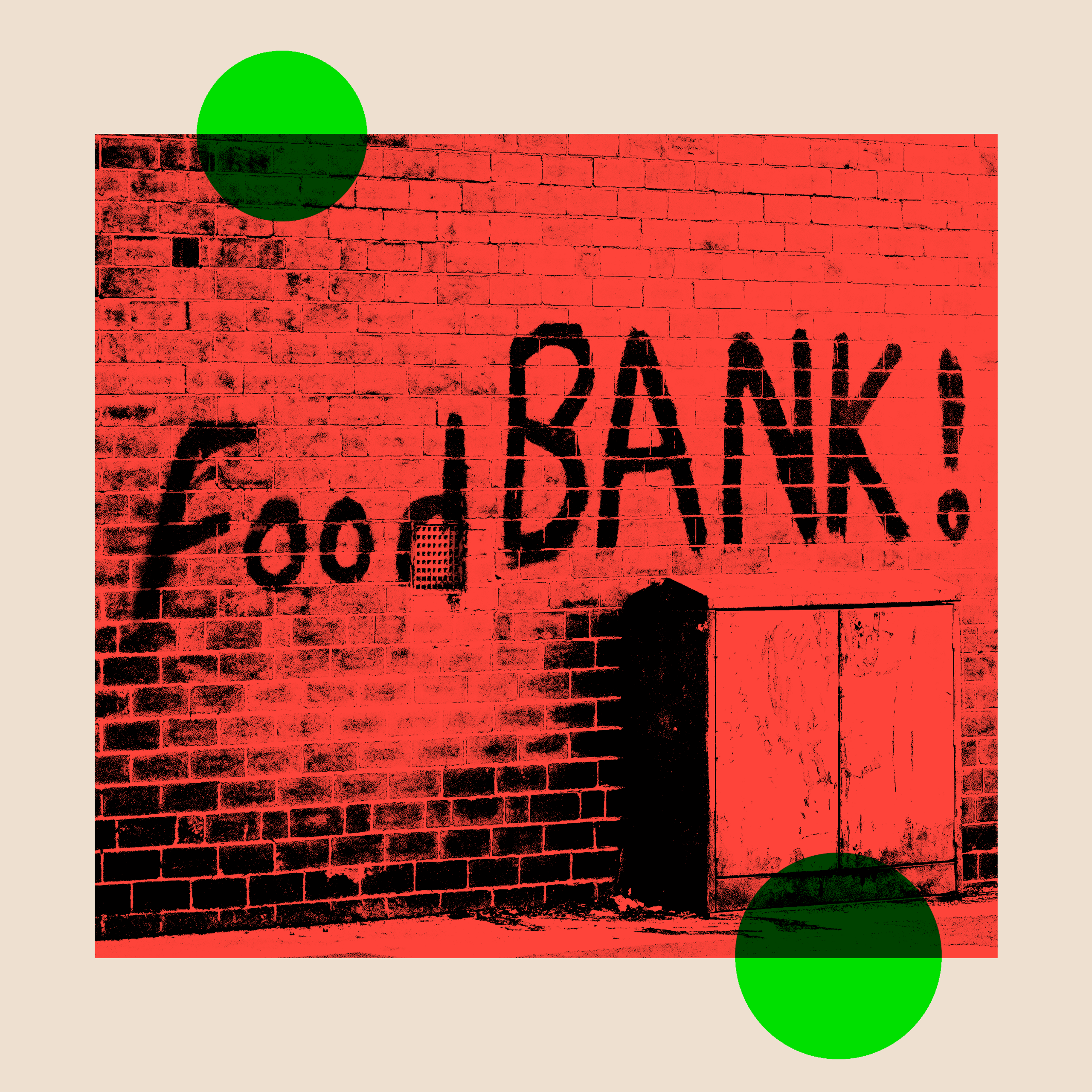 A wall with the words "Food Bank" written on it