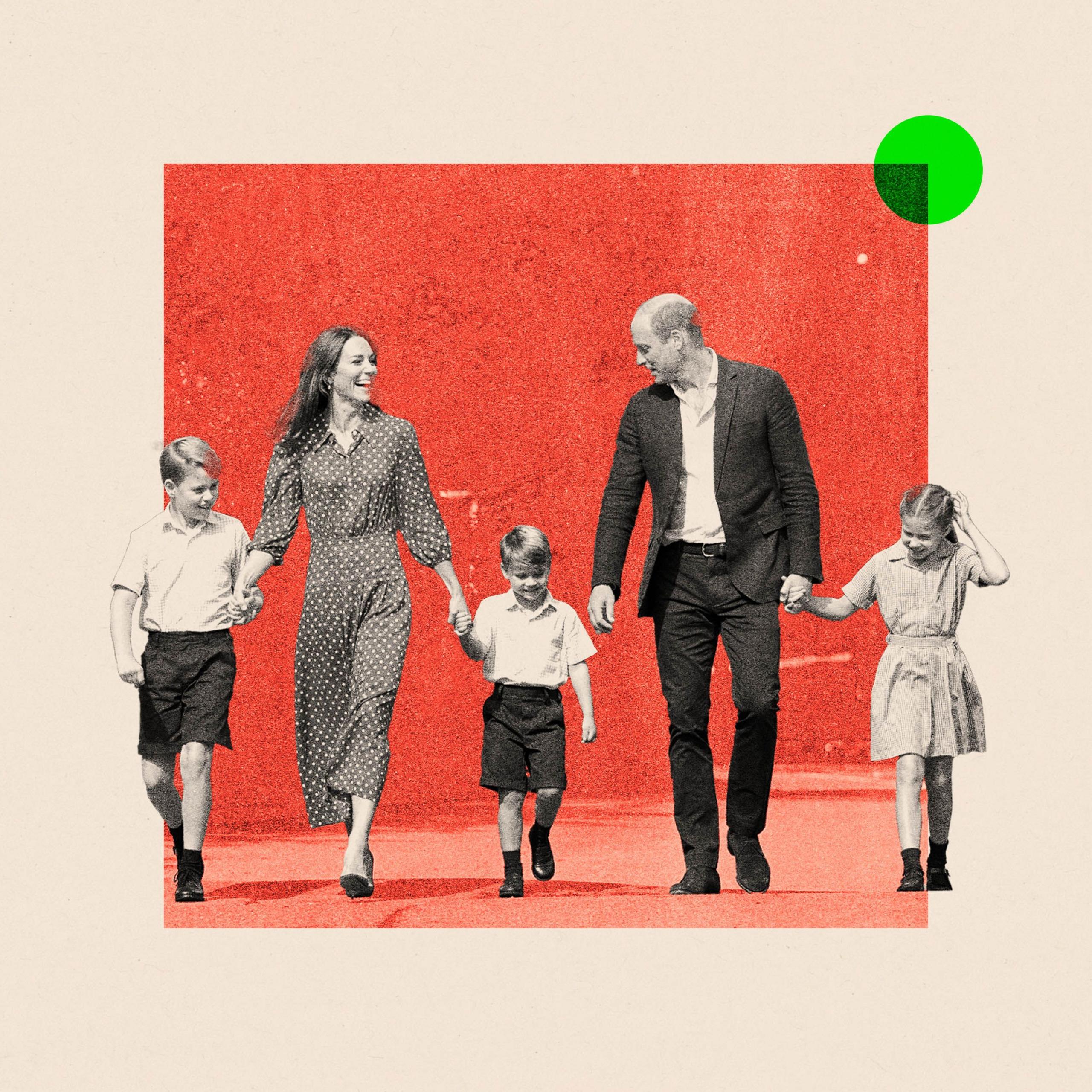 Prince George, Princess Charlotte and Prince Louis, accompanied by their parents the Duke and Duchess of Cambridge