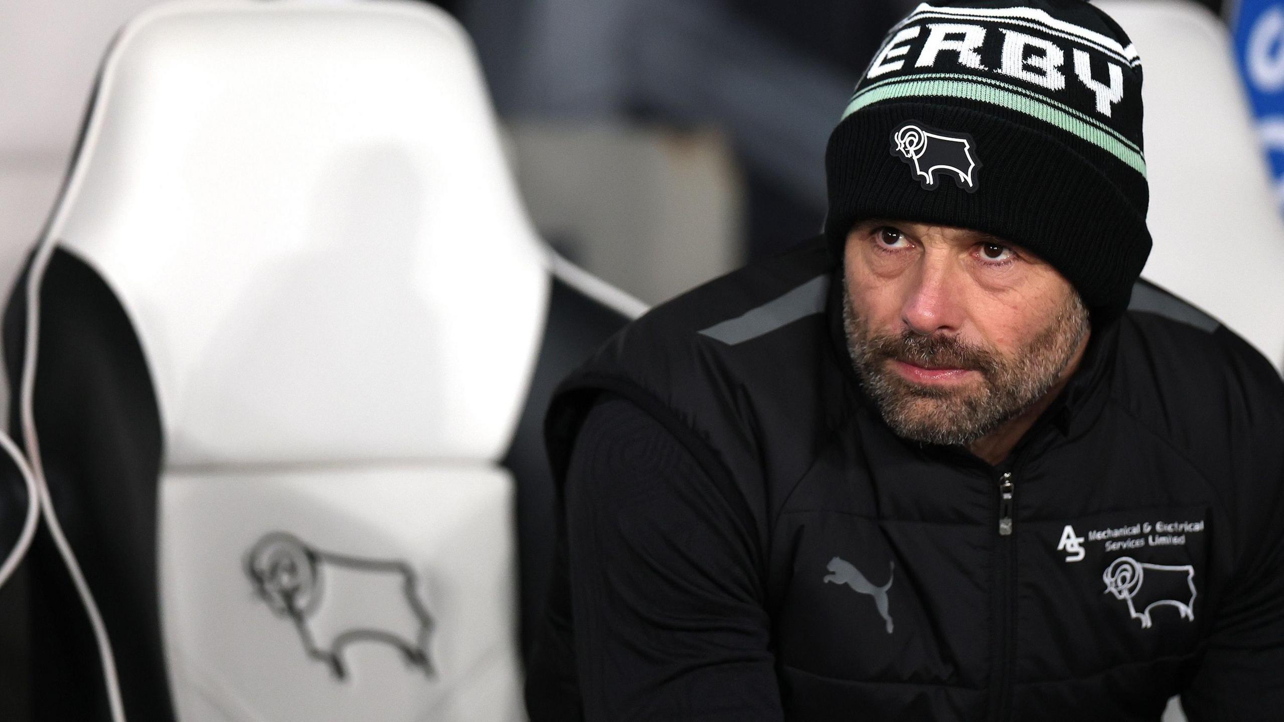 Paul Warne in the Derby County dugout