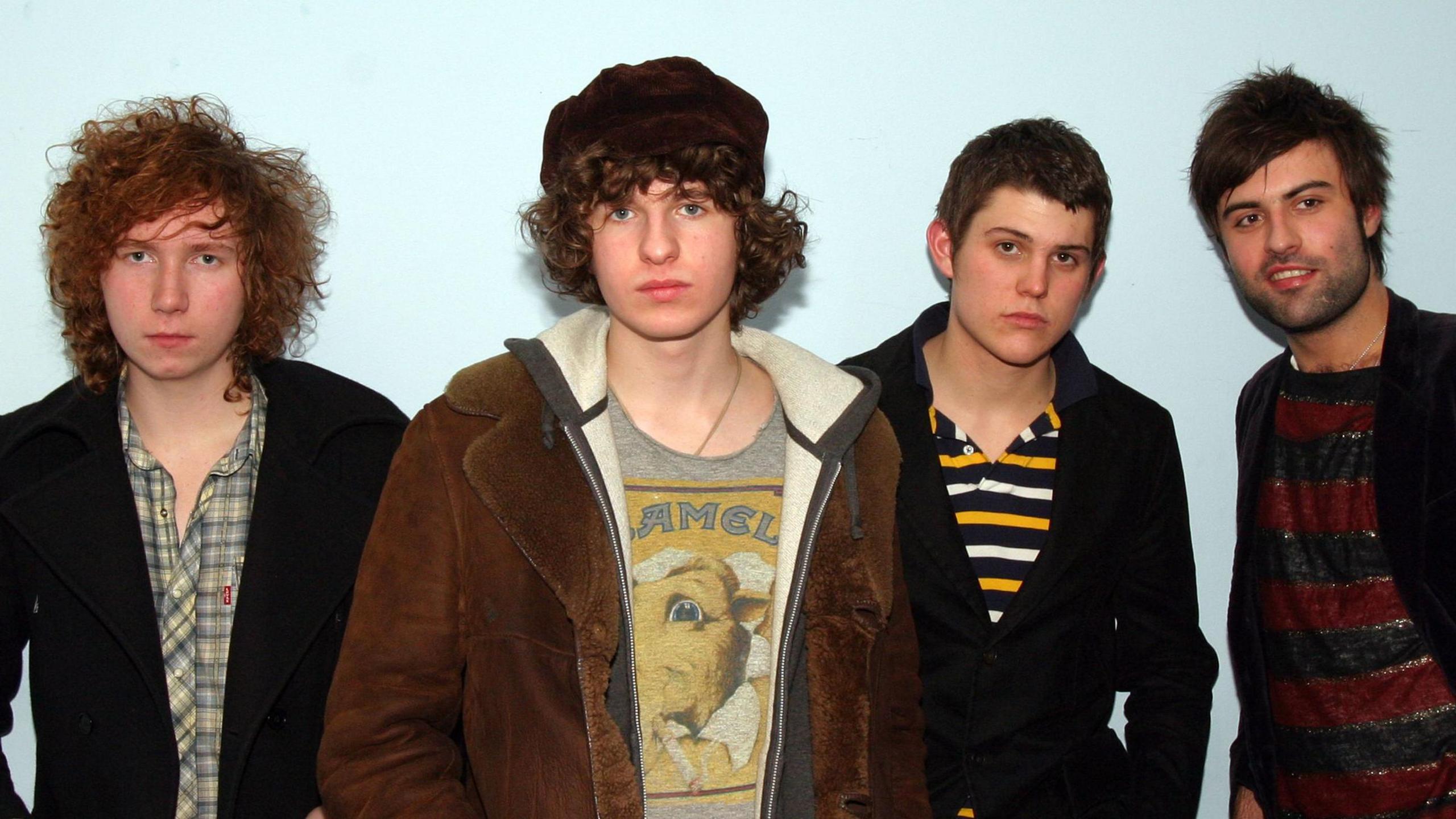 The founding members of The Kooks, Hugh Harris, Luke Pritchard, Paul Garred and Pete Denton, ahead of the release of the band's debut album. They are looking directly at the camera.