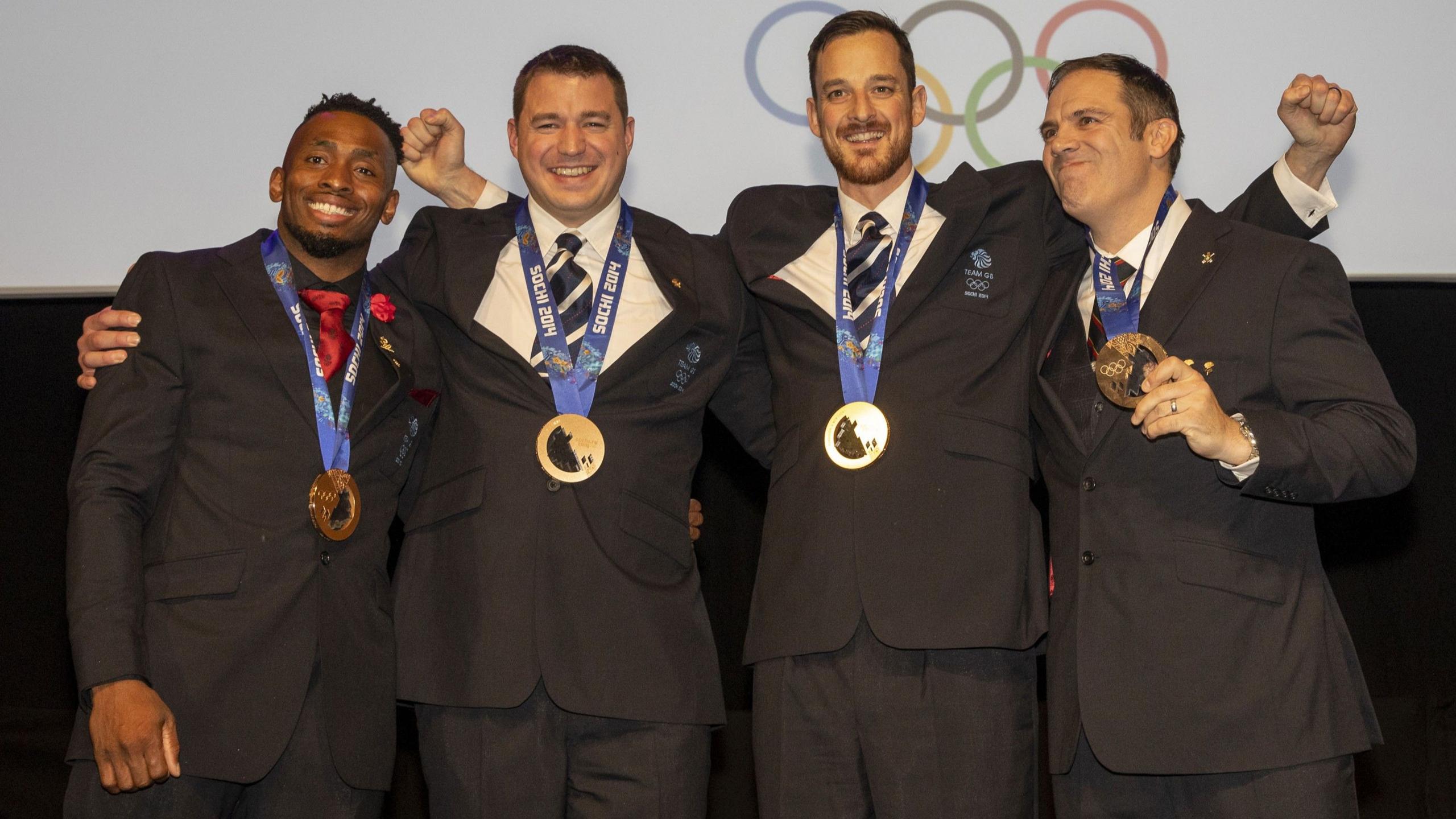 Joel Fearon, Stuart Benson, Bruce Tasker and John Jackson with their bronze medals in 2019