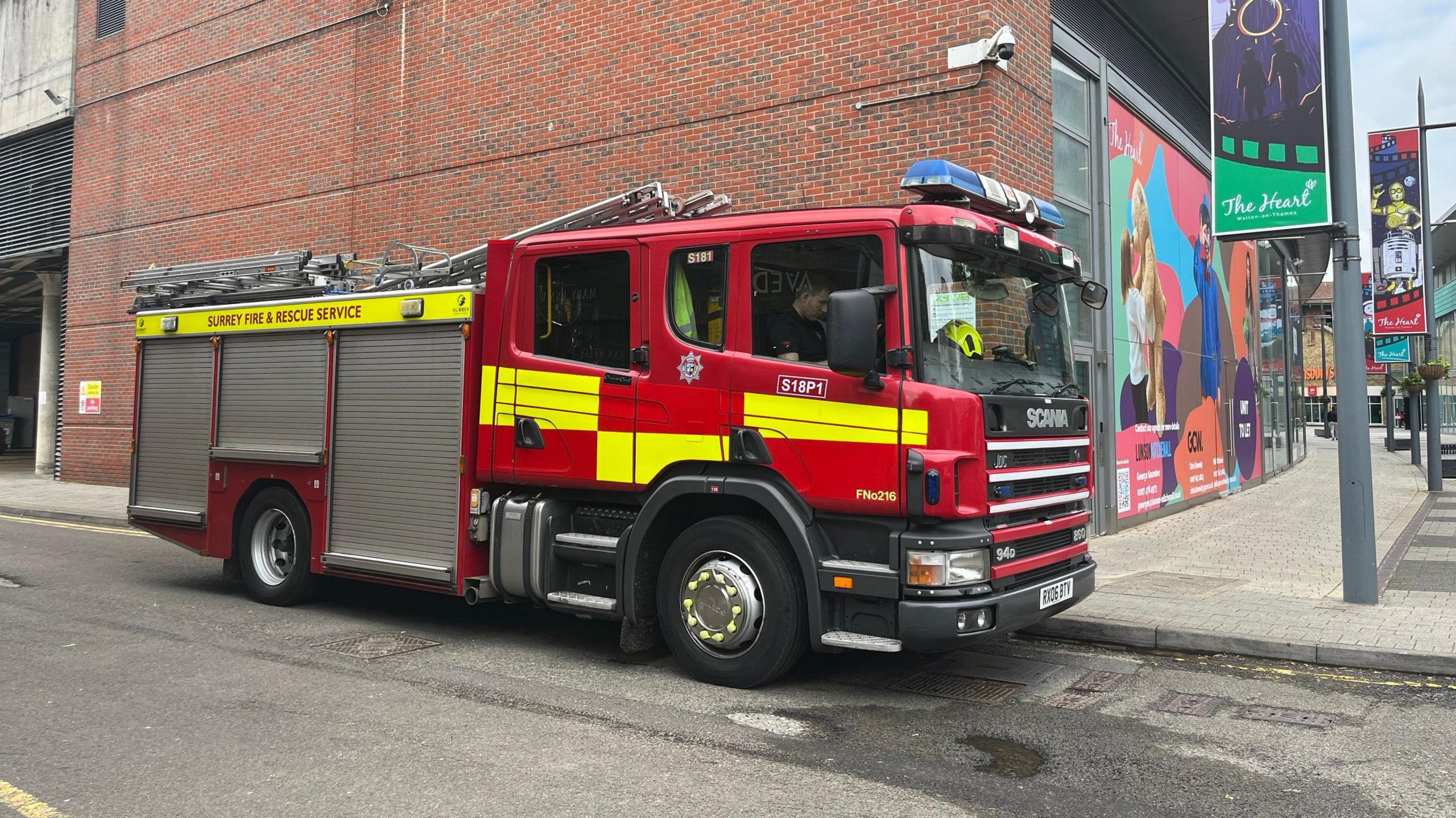 A fire engine at The Heart in Walton on Thursday morning