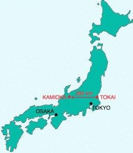 Map of Japan with accelerator and detector locations