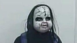 A suspect in a Chucky-style mask is seen in surveillance photos shared by Philadelphia police.