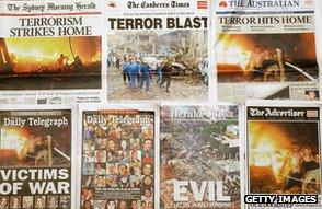 Australian newspaper headlines report Bali bombings