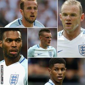 Harry Kane, Wayne Rooney, Daniel Sturridge, Jamie Vardy and Marcus Rashford
