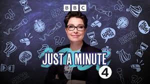 Sue Perkins with Just A Minute branding
