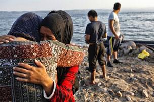 Migrants arriving on Lesbos