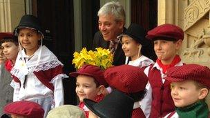 John Bercow with children from the London Welsh School