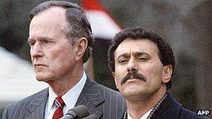 President Saleh and US President George Bush meet in 1990