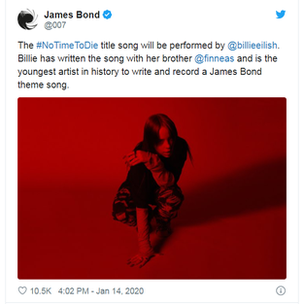 James Bond Twitter post about Billie Eilish singing 007 theme song