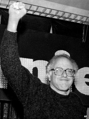 Bernie Sanders celebrates his victory in the race for Congress in Burlington, Vt.