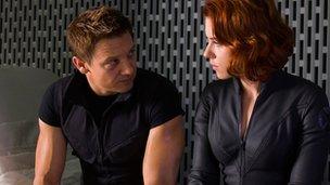 Jeremy Renner and Scarlett Johansson in Avengers Assemble