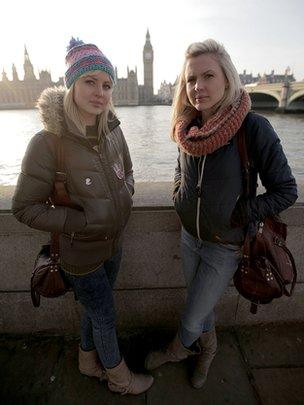 By the Houses of Parliament. Kris and Maren Hallenga