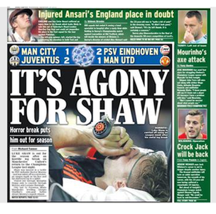 The Daily Express show Shaw having oxygen plus claim Jose Mourinho could axe John Terry for Chelsea's Champions League game