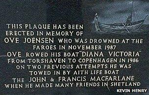 Plaque in the Faroe Islands to commemorate Ove Joensen