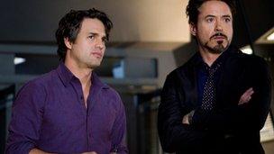 Mark Ruffalo and Robert Downey Jr in Avengers Assemble