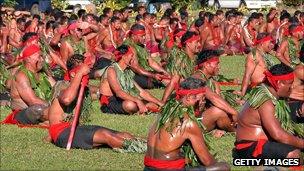 Samoan matai, or chiefs, attend a ceremony