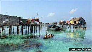 Stilt houses of the Bajau Laut, off the east coast of Sabah, Malaysia on the island of Borneo