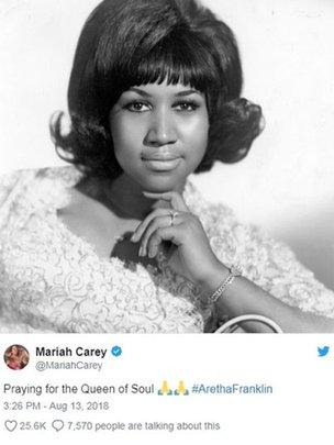 Mariah Carey tweets support for Aretha Franklin