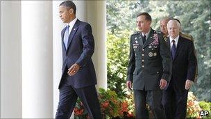 President Obama with General Petraeus and Secretary Gates