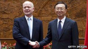 William Hague meeting Chinese Foreign Minister Yang Jiechi in Beijing