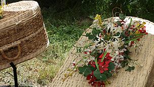 Bamboo and banana leaf coffins