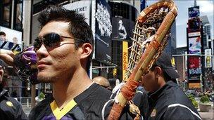 Brett Bucktooth, Iroquois National Lacrosse Team, in Times Square