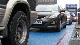 Lorries and cars in the Cycle Superhighway