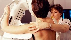 Woman having breast cancer scan