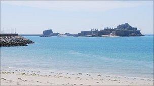 Jersey's St Aubin's Bay with Elizabeth Castle in the background