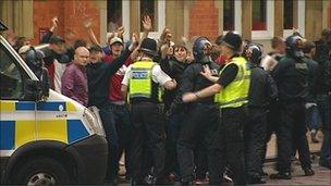 Police and football fans