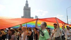 EuroPride marchers in Warsaw, 17 July