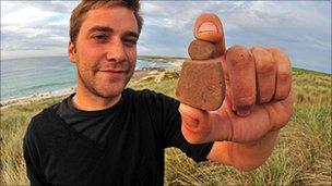 Archaeologist for Historic Scotland Jakob Kainz with the discovery [Pic: Historic Scotland]