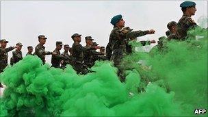 New recruits of the Afghan National Army at a graduation ceremony in Kabul July 2010