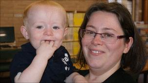 Karen Morrisroe, from Wrexham, who survived E.coli, pictured with her son Oliver