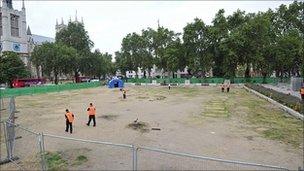 London's Parliament Square is pictured following the clearance of the peace camp