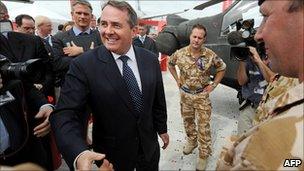 Defence Secretary Liam Fox meets military personnel