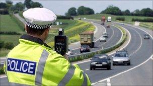 Policeman using speed camera (generic)