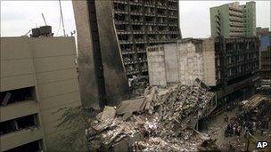 Rubble left by the Nairobi embassy bombing of 1998