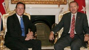 Turkish Prime Minister Recep Tayyip Erdogan with British counterpart David Cameron.